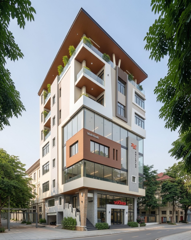 Tòa nhà hỗn hợp lô góc hiện đại 7 tầng